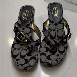 Coach Monogram Black and Gray Slides Never Worn 3.25” Heel